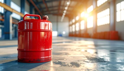 Red Gas Canister in Industrial Warehouse Setting.