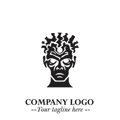 Head of Zombie Logo Symbol in Black on the White Background with Horror Minimal Vector Design