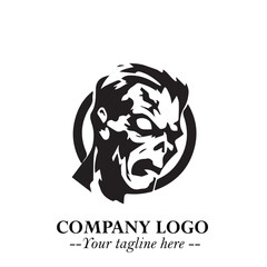 Head of Zombie Logo Symbol in Black on the White Background with Horror Minimal Vector Design