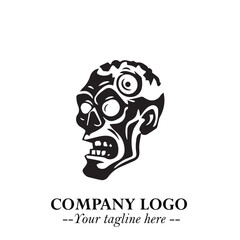 Head of Zombie Logo Symbol in Black on the White Background with Horror Minimal Vector Design