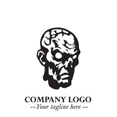 Head of Zombie Logo Symbol in Black on the White Background with Horror Minimal Vector Design