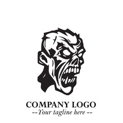 Head of Zombie Logo Symbol in Black on the White Background with Horror Minimal Vector Design