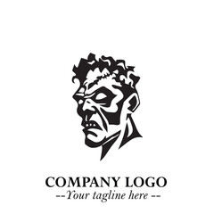 Head of Zombie Logo Symbol in Black on the White Background with Horror Minimal Vector Design