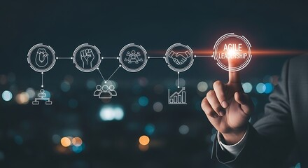 Businessman touching a digital interface with agile methodology icons