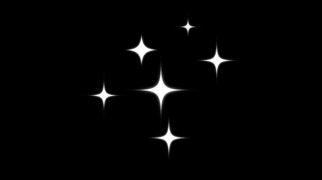 Twinkling Cartoon Star FX, white glowing sparkle animation with glittery shimmer trails, doodle star twinkle shine motion, flat vector effect on black screen, perfect looping 4K star sparkle