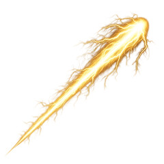 Bright yellow lightning bolt with fiery edges isolated on a transparent background