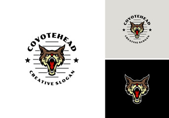 coyote mascot silhouette logo, fox vector illustration design template