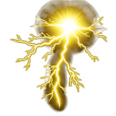 Bright yellow lightning bolt with radiant glow isolated on a transparent background