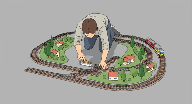 Person working on a model train set