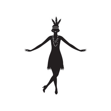 1920s Charleston Dancer silhouette vector black color white background (3).eps