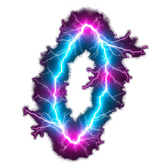 Electric discharge with blue and pink lightning isolated on a transparent background