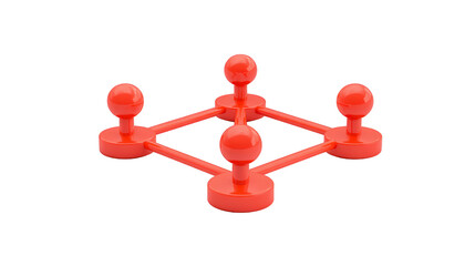 Obraz premium Red plastic molecular model with four connected spheres, representing simple chemical structure, isolated on transparency background, educational and scientific concept