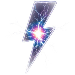 Electric lightning bolt with bright energy burst isolated on a transparent background