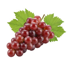 Fototapeta premium Bunch of ripe red grapes with green leaves on a dark background, cutout, PNG isolated on white or transparent background