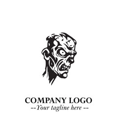 Head of Zombie Logo Symbol in Black on the White Background with Horror Minimal Vector Design