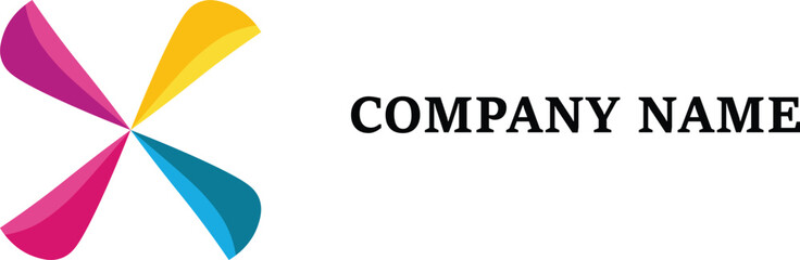 Abstract four petal logo with company name text four petals graphic
