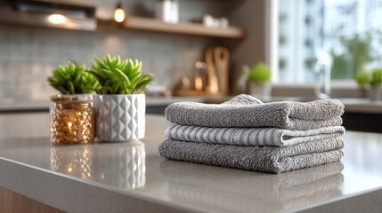 Hand with microfiber cloth wiping smooth counter professional cleaning concept