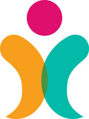 Abstract human figure with overlapping colorful shapes people connection