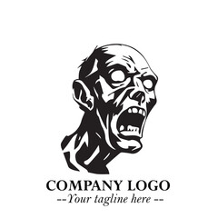 Head of Zombie Logo Symbol in Black on the White Background with Horror Minimal Vector Design