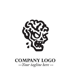 Head of Zombie Logo Symbol in Black on the White Background with Horror Minimal Vector Design