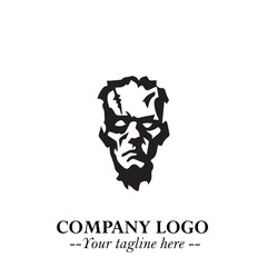 Head of Zombie Logo Symbol in Black on the White Background with Horror Minimal Vector Design
