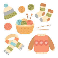 set of cozy knitted items