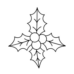 Christmas Holly leaves and berries Vector Illustration. Outline Design. Coloring Book Page. SVG. Transparent Background. Printable Christmas Design.