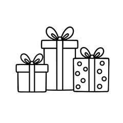 Christmas Gifts Boxes Vector Illustration. Outline Design. Coloring Book Page. SVG. Transparent Background. Printable Christmas Design.