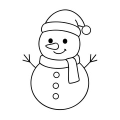Snowman Vector Illustration. Outline Design. Coloring Book Page. SVG. Transparent Background. Printable Christmas Design.