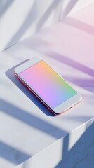 Digital transformation ecosystem - Modern Smartphone with Colorful Gradient Screen on Marble Surface - AI concept
