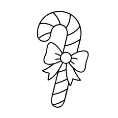 Christmas Candy Cane Vector Illustration. Outline Design. Coloring Book Page. SVG. Transparent Background. Printable Christmas Design.