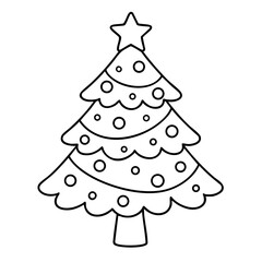 Christmas Tree Vector Illustration. Outline Design. Coloring Book Page. SVG. Transparent Background. Printable Christmas Design.