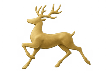 Golden reindeer running with majestic antlers, symbolizing christmas spirit and festive holiday decoration on transparent