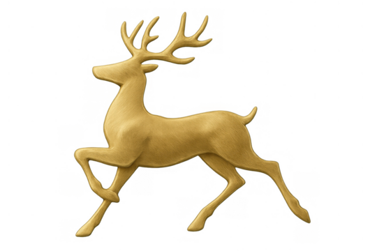 Golden reindeer running with majestic antlers, symbolizing christmas spirit and festive holiday decoration on transparent - Powered by Adobe
