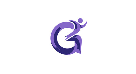 A modern, dynamic purple logo featuring the letter G combined with an abstract human figure in motion.