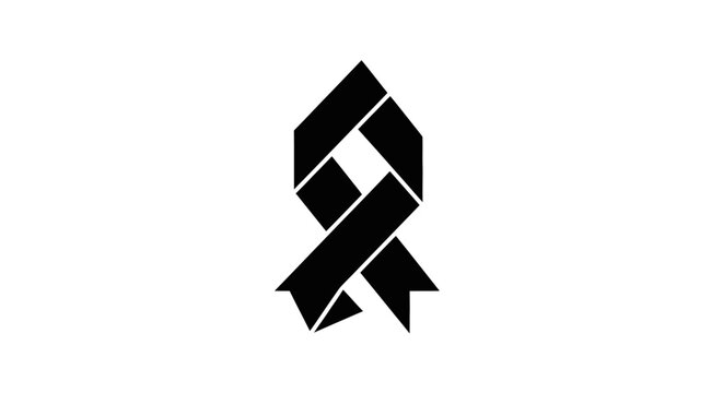 A black abstract geometric ribbon-like symbol on a plain white background, representing awareness or remembrance. - Powered by Adobe
