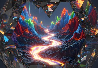 Rainbow Lava Mountain Valley Scene