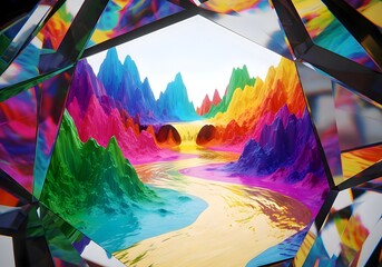 Prismatic Rainbow Mountain River Scene