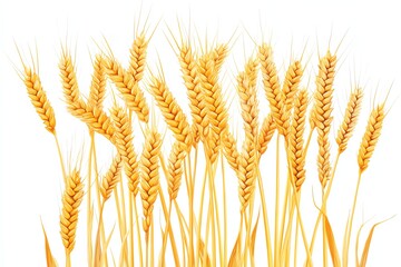 Golden Wheat Stalks Illustration, vibrant golden yellow tones, organic agricultural element, isolated design on white background