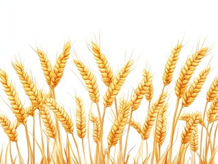 Golden Wheat Stalks Illustration, vibrant golden yellow tones, organic agricultural element, isolated design on white background