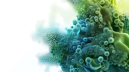 Intricate 3D Bacteria Visualization, vibrant green and blue hues, isolated on a clean white background, scientific exploration of microscopic life white background