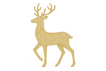 Golden art deco deer design with elegant geometric pattern, holiday season, transparent background