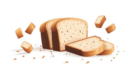Vectorstyle illustration of sliced whole wheat bread loaf