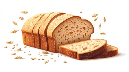 Vectorstyle illustration of sliced whole wheat bread loaf
