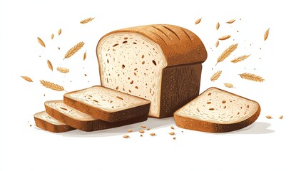Vectorstyle illustration of sliced whole wheat bread loaf