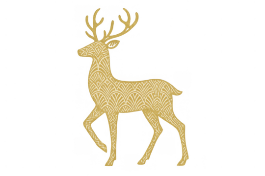 Golden art deco deer design with elegant geometric pattern, holiday season, transparent background