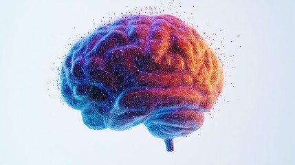 Vibrant 3D Brain Analysis, Dynamic neural network visualization, Colorful depiction of cognitive processes, Isolated on clean white background