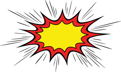Yellow and red comic book explosion speech bubble with black lines burst