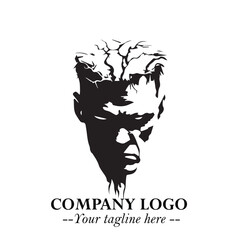 Head of Zombie Logo Symbol in Black on the White Background with Horror Minimal Vector Design