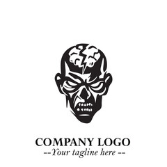 Head of Zombie Logo Symbol in Black on the White Background with Horror Minimal Vector Design